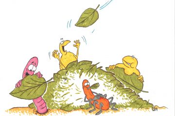 Illustration Wurm und Käfer fressen das Laub
