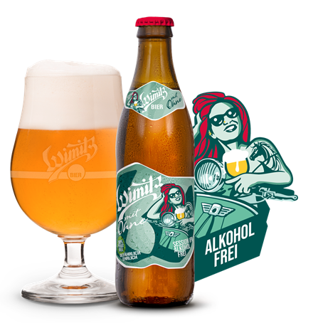 Bierglas, Bierflasche, Als Logo eine Frau auf der rechten Seite und auch auf der Bierflasche