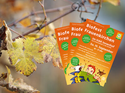 Herbstlaub mit Biofest-Einladung Frauenkirchen