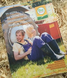Bild von einem Folder auf Stroh.