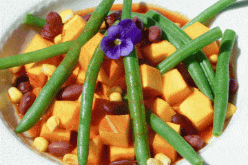 Kürbis mit Bohnen und Fisolen