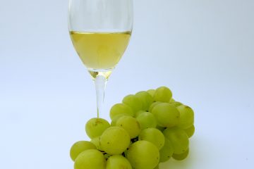 Weißwein und Weinrebe